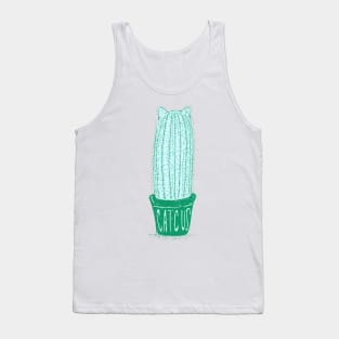 Mint Green Line Art - Catcus - Cat Cactus - Plant Lover Tank Top